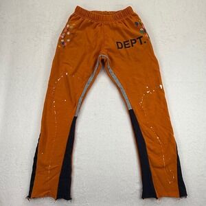 GALLERY DEPT Orange Distressed Paint Splatter Sweatpants Cotton Joggers Medium
